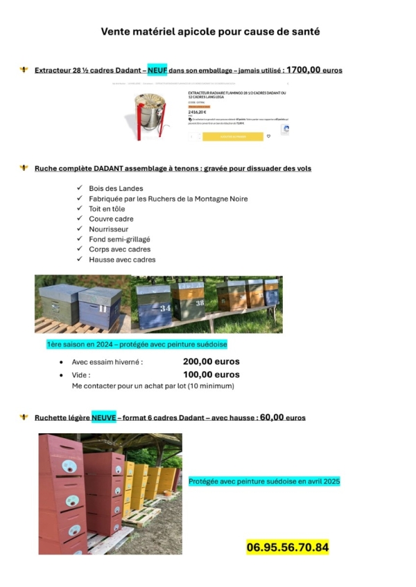 Vente ruches et ruchettes