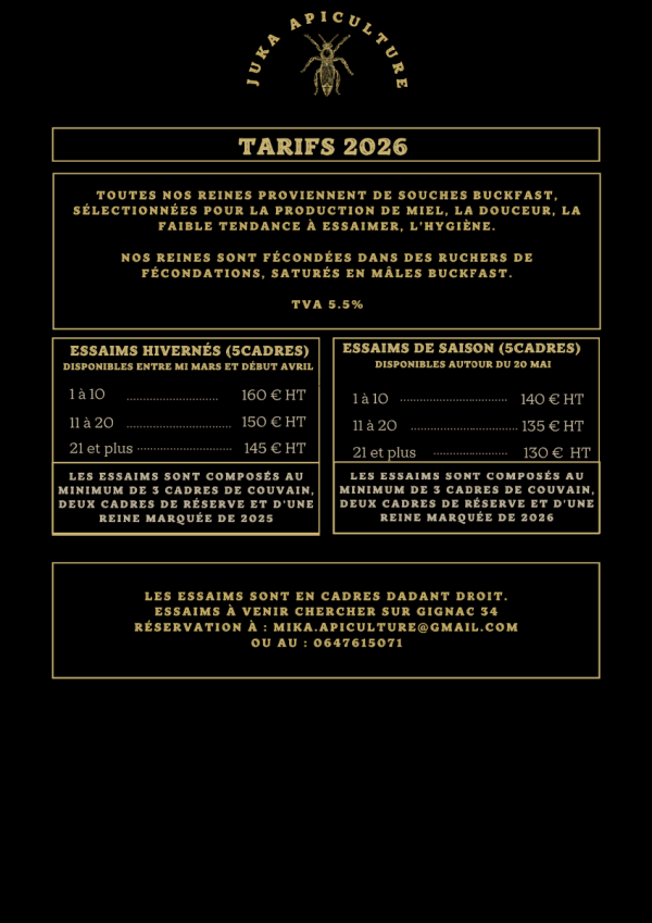 Vends essaims hivernés Buckfast